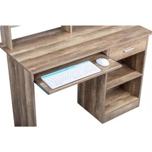 Bureau d'ordinateur moderne en aggloméré brun 110x50x95cm à 2 niveaux avec 1 tiroir - Product Image 4