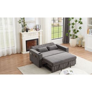 61.4\" Modern Grey <b>Pull</b>-<b>Out</b> <b>Sofa</b> <b>Bed</b> Convertible Loveseat with Adjustable Backrest for Living Room - Product Image 6