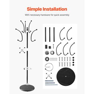 Appendiabiti Autoportante con 14 Ganci, Base in Marmo Stabile e Portaombrelli, Stand Appendiabiti in Metallo per Ingresso, Corridoio o Camera da Letto - Product Image 6