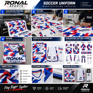 Maillot de football sublimé RONAL SPORTS pour homme – Ensemble blanc, bleu, rouge imprimé, respirant, à manches courtes – Tenue de football pour adulte - Product Image 5