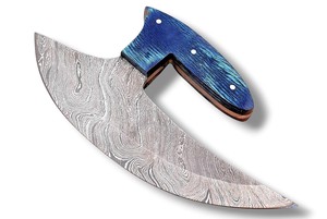 Couteau Ulu en acier Damas avec manche en bois bleu, couteau de cuisine Ulu d'Alaska, hachoir de chef, couteau à hacher la viande, cadeau, vente en gros, en vrac, B2B, OEM - Product Image 5