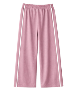Custom Women Wide Leg Sweatpants Pink Side Stripe High Waist Loose Fit Casual Track Pants <b>Elastic</b> Drawstring Lounge Wear OEM - Product Image 2
