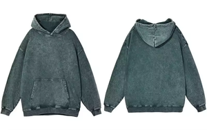 เสื้อฮู้ดดี้สีน้ำเงินกรมท่าแบบย้อมสีเอซิดทรงโอเวอร์ไซส์สำหรับผู้ชาย แขนเสื้อแบบดรอปโชว์เดอร์ มีกระเป๋าคางคกูโร่ สไตล์วินเทจ สตรีทแวร์ - Product Image 3