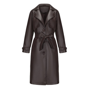Women's Long <b>Belted</b> Windbreaker Trench Jacket Overcoat Loose Fit Casual Style Genuine Leather Soft Cotton - Product Image 4
