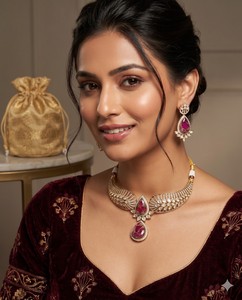Wholesale Traditional Indian Choker Necklace <b>Set</b> Fashion Pink <b>Crystal</b> Stone Collar Necklace And Drop Earrings <b>Set</b> Artificial <b>Set</b> - Product Image 4