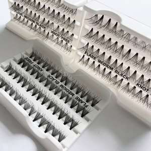 Cils individuels en bouquets 20D faits à la main, en soie, sans nœuds, 8-16mm, en cheveux synthétiques, noir naturel, 3 rangées - Product Image 3