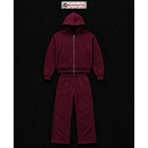 Conjunto de chándal para hombre color granate con sudadera con cremallera completa y pantalones deportivos de pierna recta, ropa deportiva informal, traje de jogging liso, venta al por mayor, ropa personalizada - Product Image 5