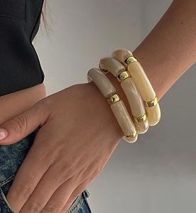 Resin Bangle Bracelets for Senior Waterproof <b>Round</b> Shape Stretchy Bracelet Stack Fashion Jewelry for Wedding Birthday Occasions - Product Image 2