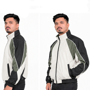 Veste de survêtement vintage pour homme, color block, zippée, col montant, style décontracté, vert olive, noir, blanc, rétro, streetwear, coupe-vent - Product Image 4