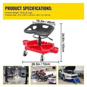 Sgabello da Garage Regolabile in Altezza 18-23 Pollici con Ruote Girevoli a 360 Gradi e Ampio Vassoio Portautensili, Capacità 300 Libbre per Riparazioni Auto - Product Image 3