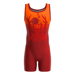 Traje de Lucha Libre al por Mayor con Estampado por Sublimación Naranja, Azul, Blanco, Rojo, Elástico, Ropa de Artes Marciales, Singlet de Lucha Libre de 1 Pieza para Adultos - Product Image 3