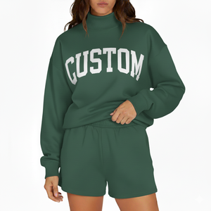 Conjunto de Top de Cuello Alto y Pantalones Cortos para Mujer, Color Sólido, para Invierno, Venta al Por Mayor, Empaque a Granel que Facilita el Envío Eficiente de Ropa - Product Image 1