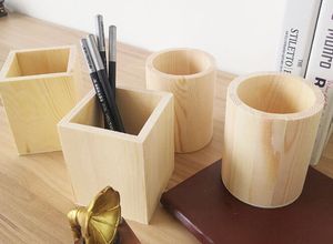 Porte-crayons en bois carré, organiseur de bureau, finition naturelle, conteneur de rangement pour fournitures de bureau, collection artisanale - Product Image 5