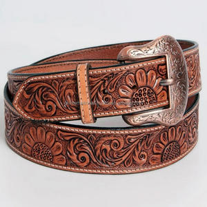 100% Customer Satisfaction Hand Carved Sunflower Embossed <b>Men's</b> Fashion Full Grain Cowhide Western <b>Leather</b> Tooling <b>Belt</b> - Product Image 6
