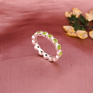 แหวนทองเหลืองชุบทอง/เงินประดับเพอริดอทด้วยการฝังแบบ Bezel รูปทรงกลม ทำด้วยมือ สำหรับผู้หญิง - Product Image 2