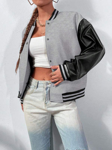 Veste de baseball courte premium pour femme, style universitaire, décontractée, 100 % laine, cuir, coupe-vent, respirante, vente en gros OEM - Product Image 3