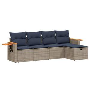 Ensemble de canapés de patio en polyrotin gris, 5 pièces, avec coussins, ensembles de jardin - Product Image 2