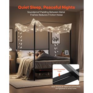 Struttura letto a baldacchino in metallo resistente a quattro montanti con doghe in acciaio e spazio contenitore sotto il letto - Product Image 4