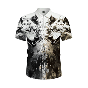 Polo pour homme avec imprimé loup artistique blanc et noir |   T-shirt à col zippé 1/4 en sublimation numérique |   Haut décontracté à motif animal gothique moderne - Product Image 4