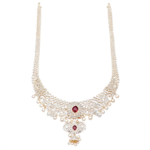 Classic White American <b>Diamond</b> Polish Women's Bridal Necklace <b>and</b> <b>Earring</b> Set with Zircon <b>and</b> <b>Pearl</b> Gold Plated - Product Image 2