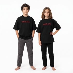 เสื้อยืดเด็ก Hawk Eye สีดำ แขนสั้น คอกลม ทรงหลวม ผ้าฝ้าย 100% เสื้อเด็กแบบยูนิเซ็กซ์ สั่งทำแบรนด์ส่วนตัวได้ - Product Image 5