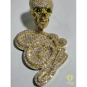Skull Dollar Sign Pendant With VVS Moissanite Diamonds 925 Sterling Silver Hip Hop Jewelry - Product Image 2