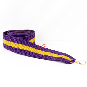 Wholesale Embroidered Sports <b>Polyester</b> Gameday Stripe Beaded Purse Strap Purple Yellow Handmade Bag Shoulder OEM Custom - Product Image 4