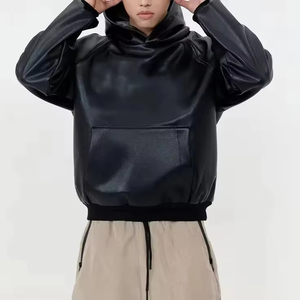Sweat-shirts sur mesure de haute qualité, en cuir PU de différentes couleurs, sweat-shirt oversize à manches longues pour homme - Product Image 6