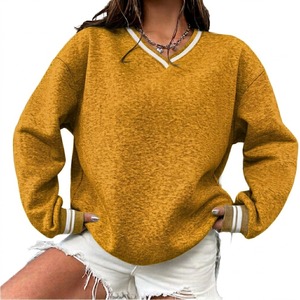 เสื้อสเวตเชิ้ตคอวีทรงโอเวอร์ไซส์สำหรับผู้หญิง สีม่วงล้วน แขนยาวทรงหลวม ผ้าถักจากใยฝ้ายและใยไผ่ ระบายอากาศได้ดี เหมาะสำหรับใส่ในฤดูใบไม้ร่วง - Product Image 6