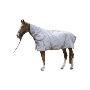 Couverture de cheval en nylon gris clair avec cache-cou pour une protection par tous les temps - Product Image 1