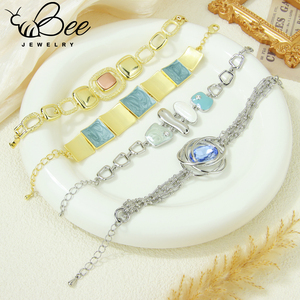 Fashion Unique 14k Gold and Silver Color Crystal Stone <b>Bracelet</b> Elegant Handmade <b>Copper</b> Women Wide Chains Resin <b>Bracelet</b> - Product Image 1