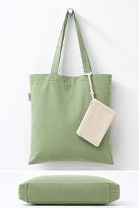 Sac fourre-tout en toile verte avec pochette zippée et poignée d'épaule pour le shopping et les affaires - Product Image 1