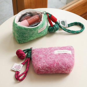Fluffy Plush Cosmetic Bag Zipper Makeup <b>Pouch</b> Portable Lipstick Organizer for Travel Daily Use - Product Image 3