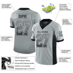 Camiseta de Fútbol Americano para Hombre, Cuello en V, Manga Corta, Color Gris y Negro, Impresión Sublimada, Transpirable, Corte Regular, Nombre del Equipo Personalizado, Deportes - Product Image 5
