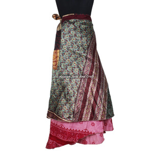 2 Layer Beach <b>Wrap</b> <b>Skirts</b> Women Wear Vintage Silk Sari Long Length <b>Wrap</b> <b>Around</b> <b>Skirt</b> 2 Layer Reversible Saree Bohemian Magic - Product Image 1
