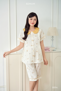 B914 Golden Rabbit Maternity Set Eco-Friendly Breathable Spandex/Polyester Fabric Top Zipper Pants Pockets Adjustable Elastic - Product Image 2