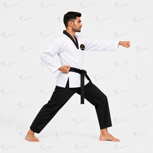 Tenue d'entraînement de Taekwondo Dobok – Ensemble veste et pantalon en tissu léger, respirant et durable, col en V, coupe confortable, personnalisable - Product Image 2