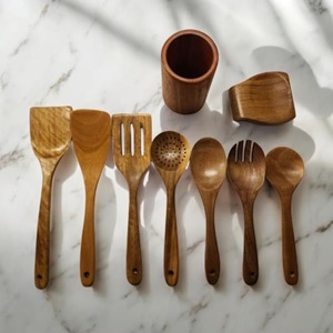 Ensemble d'ustensiles à salade en bois de haute qualité avec cuillères et spatules, écologiques, ustensiles de cuisine manuels - Product Image 3