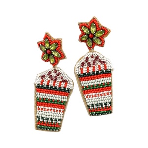 Pendientes de muñeco de nieve con bordado de cuentas hechos a mano únicos, elegantes, elegantes, últimas joyas y bonitos de moda Premium para niña - Product Image 4