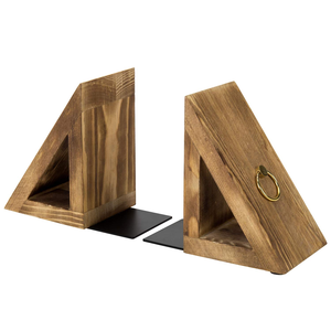 Porte-livres décoratifs en bois avec design triangulaire, support à livres en bois fait à la main pour bibliothèque, bureau, maison, salon - Product Image 1