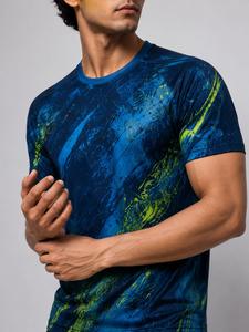 T-shirt personnalisé pour homme à manches courtes, col rond, impression par sublimation, imprimé abstrait, séchage rapide, tricoté en polyester, coupe ajustée, style sportif - Product Image 3