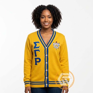 Cardigan d'hiver personnalisé en acrylique brodé Sigma Gamma Rho, col en V, décontracté, de haute qualité, respirant, pour femmes grecques de sororité - Product Image 4