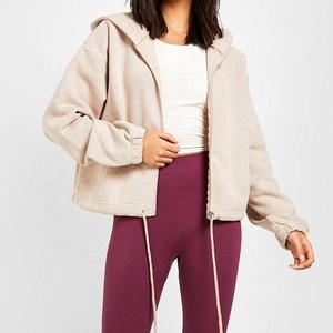 Sweat-shirt à capuche court surdimensionné personnalisé de haute qualité, livraison directe, pour femmes. - Product Image 1