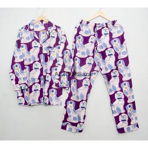 Conjunto de Pijama de Algodón de Manga Larga para Mujer, Cómodo, Transpirable, Tela Suave, Dos Piezas, Cintura Elástica, para Uso Diario en Verano - Product Image 1