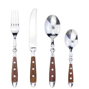 Juego de Cubiertos de Acero Inoxidable de Estilo Clásico con Mango de Madera Único y Acabado en Cobre, Juego de Tenedores, Cucharas y Cuchillos para Cena - Product Image 5