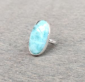 Larimar Ring Oval Larimar Ring Sterling Silver Ring Blue Stone Jewelry Handmade Ring Wholesale Supplier - Product Image 1