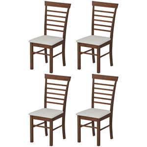 Set di 4 Sedie da Pranzo in Legno Marrone Scuro e Beige, Stile Rustico, Sedie da Cucina Imbottite con Telaio in Legno di Gomma - Product Image 1