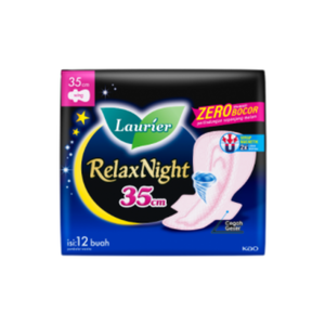 แผ่นอนามัยแบบมีปีก LAURIERR Relax Night Wing 35 ซม. 12 ชิ้น ซึมซับมาก ป้องกันการรั่วซึม ด้านข้างมีแผ่นปิด ผ้าไม่ถักทอ แบบยาว - Product Image 1