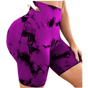 Women High Waist Purple Tie Dye Knitted Sport Shorts With Elastic Waist And Breathable Spandex Polyester Material - Product Image 2