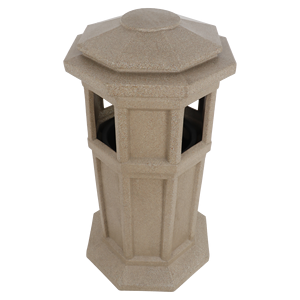 Poubelle de jardin en grès gris marbré, bac à déchets décoratif extérieur pour pelouse, parc, rue, usage en zone publique - Product Image 5